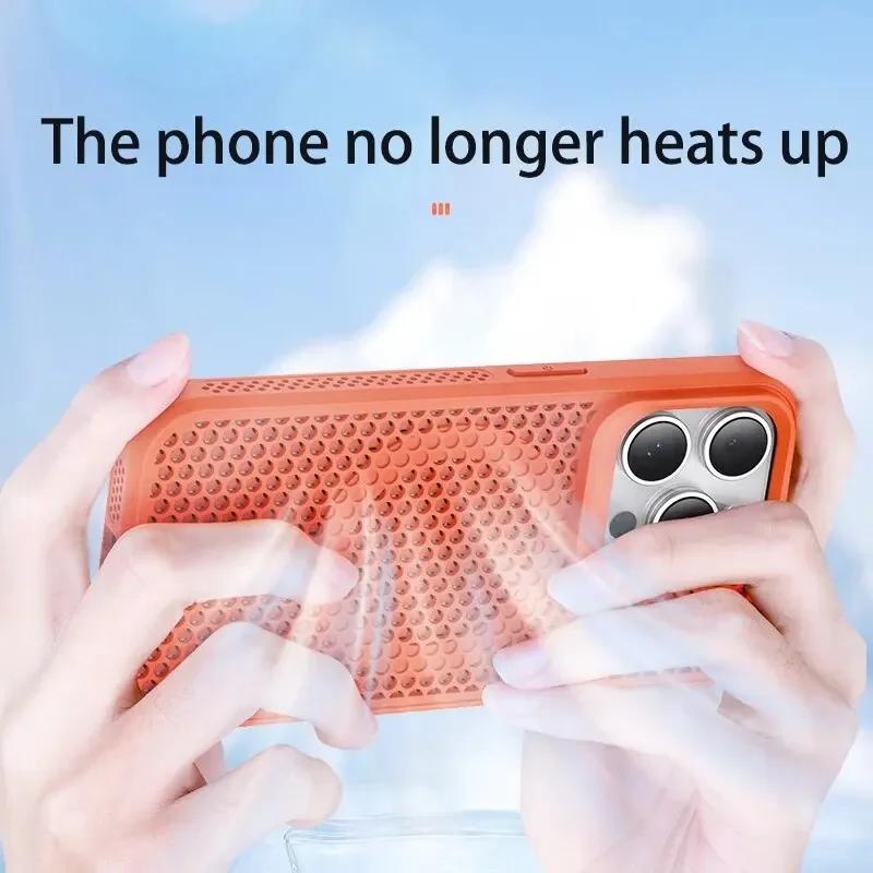 Cooling Heat Dissipation Magsafe Magnetic Phone Case For iPhone 16 14 15 13 12 11 Pro Max Plus Breathable Grid Hard Back Cover