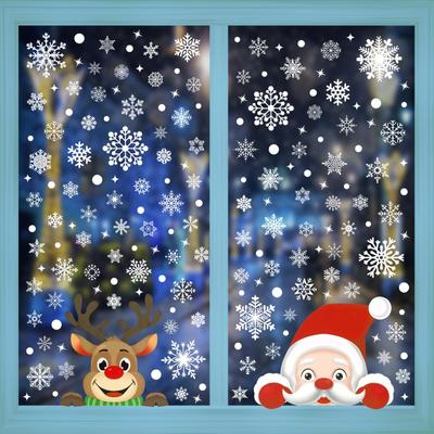 Christmas Glass Stickes Snowflake Santa Claus Shaped Door Shop Window Sticker Wall Ornaments for Home Decoration New Year 2025