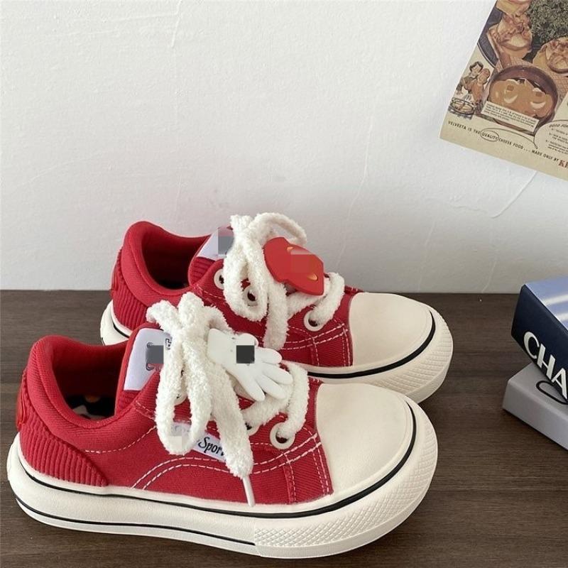 Round head heightening casual shoes trendy autumn new black platform canvas shoes Guochao cartoon big head shoes women's