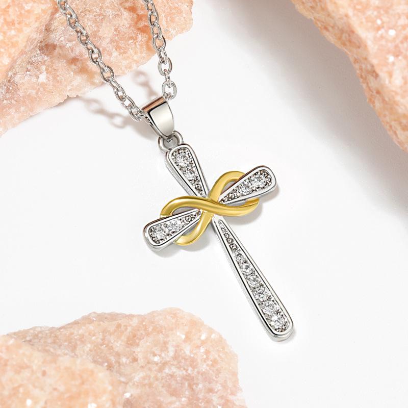Cross-border new product infinity 8-character pendant collarbone chain, European and American belief personality retro eternal cross necklace