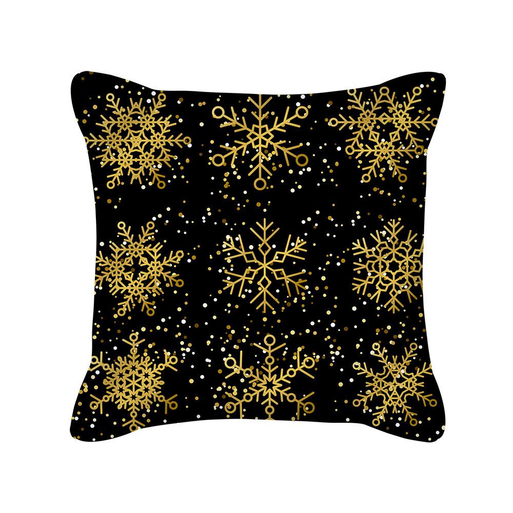 New Black Gold Christmas Pillow Cover New Snowflake Letter Peach Skin Sofa Cushion Cover