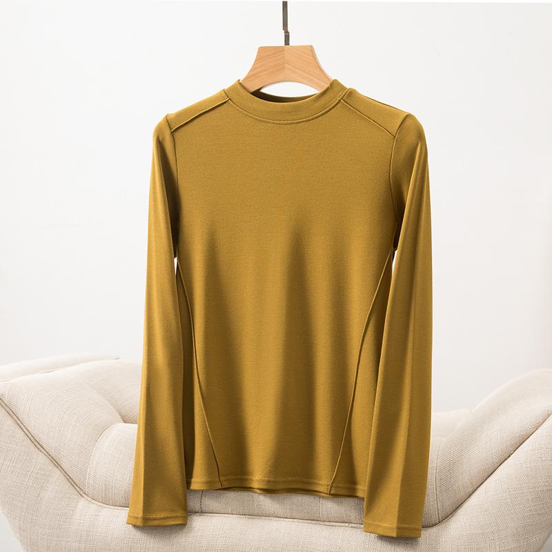 

Весна Осень Женская футболка на косточках с длинным рукавом Внутренняя одежда Слим Верхняя одежда Универсальный базовый слой Женский топ 2XL жёлтый