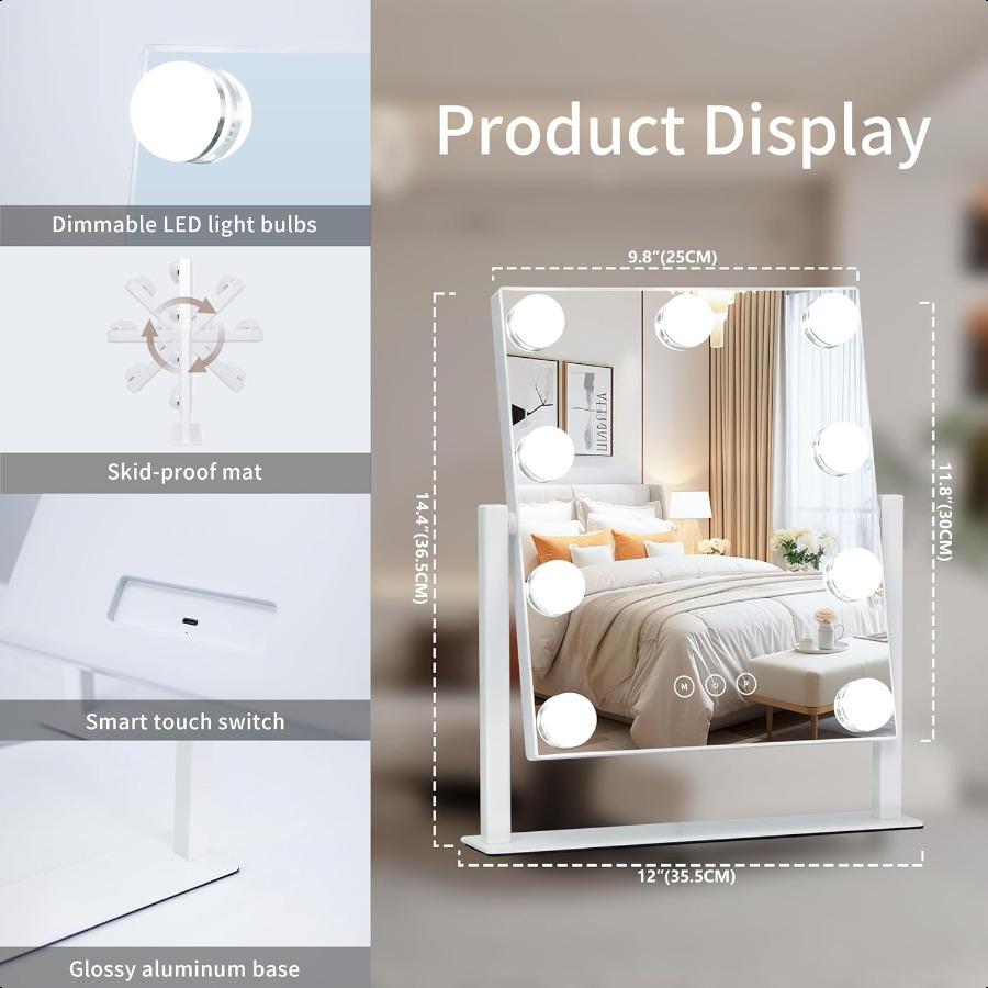 Vanity Mirror with LightsLighted Vanity Mirror with 9 Dimmable Bulbs for Dring Room Bedroom 3 Color Lighting Modes Detachable 1
