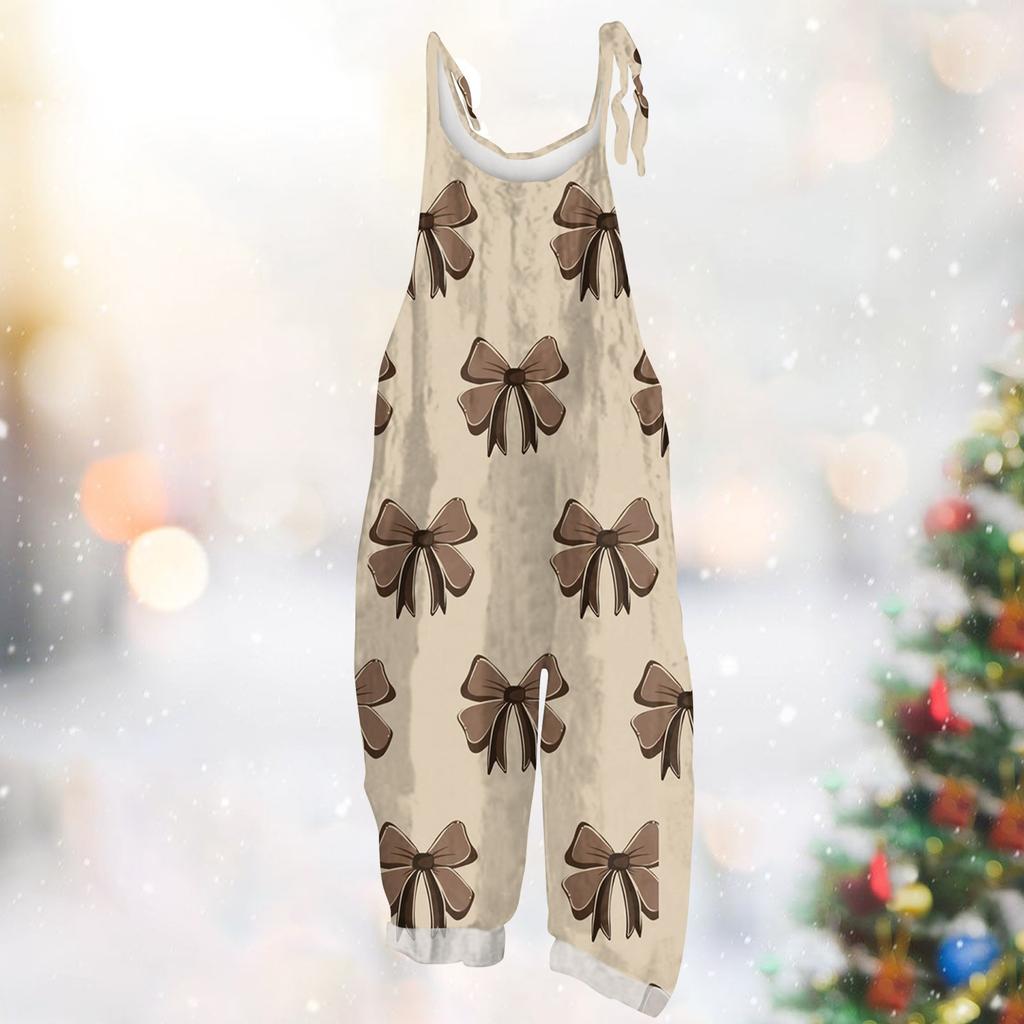 Damen Jumpsuit Karneval Print Lässig Locker Vintage Schulterträger Baumwolle Leinen