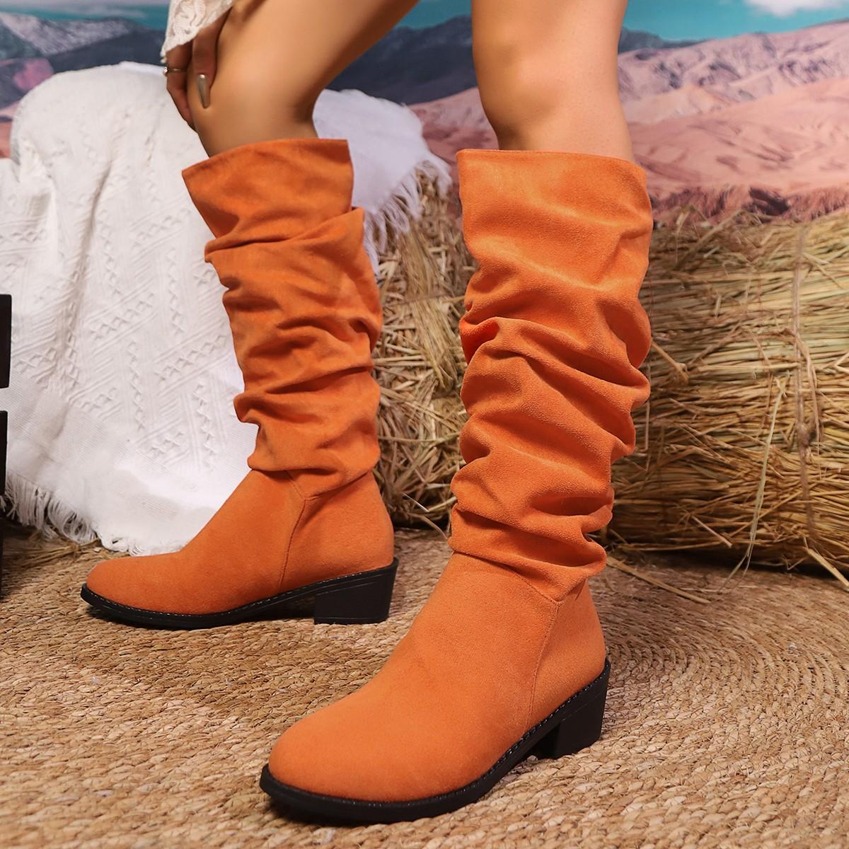 

Модные женские ботинки из плотного хлопка с круглым носком, толстой подошвой, леопардовым принтом, задней молнией, нескользящие, ботфорты до колена 42 оранжевый