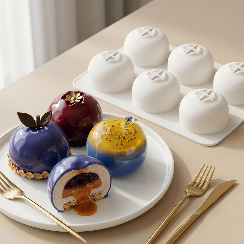 Stampo da Forno per Torta Mousse ai Mirtilli a 1/6 Cavità Stampo in Silicone a Forma di Frutta per Dessert Cioccolato Budino
