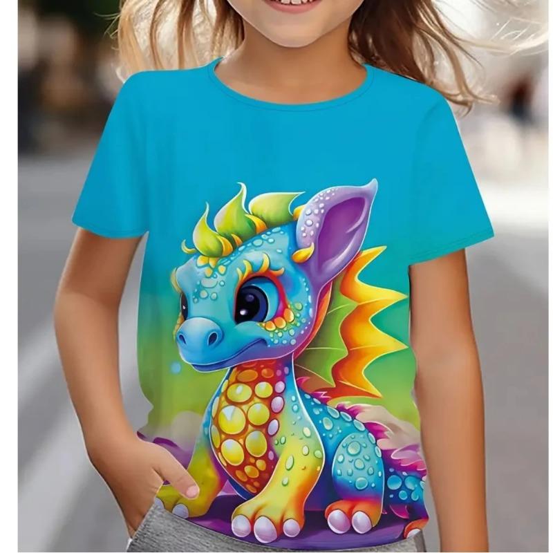 3D Fox Print Short Sleeve T-shirt Girls Comfy Tees Summer Clothes