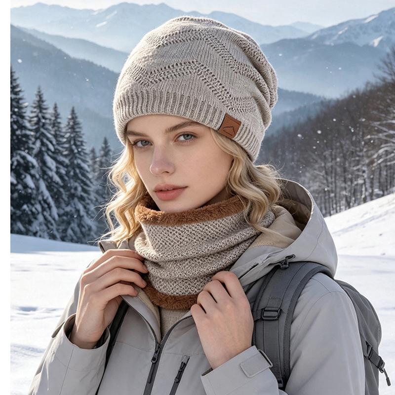 Winter Knit Beanie and Neck Gaiter Set Warm Fleece Lined Slouchy Hat Scarf for Men Women