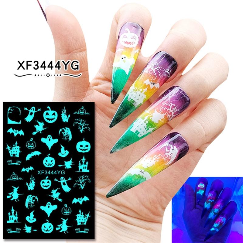 12sheet Luminous Halloween Nail sticker Fluorescent Stickers Glow In The Dark Self Adhesive Halloween Nail Art Stickers