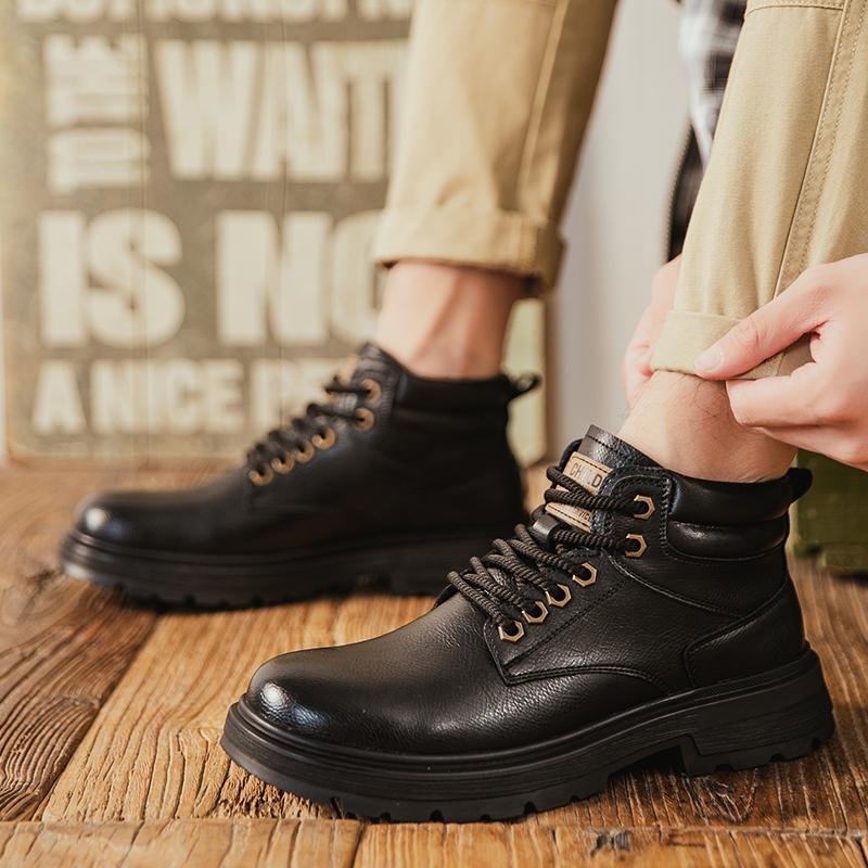 Fashion Men Retro Work Ankle Boots Winter Thick Bottom Casual ankle Boots Leather Chelsea Desert Waterproof Boots Male cotton shoes