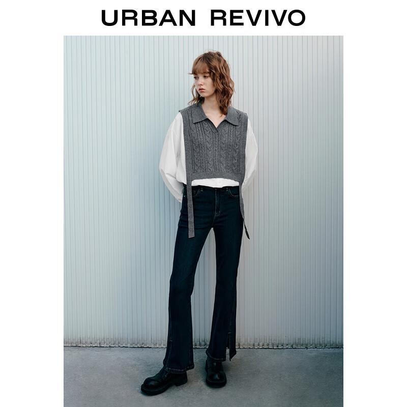 

UR 2025 Осень Свободный вязаный свитер в колледжском стиле M