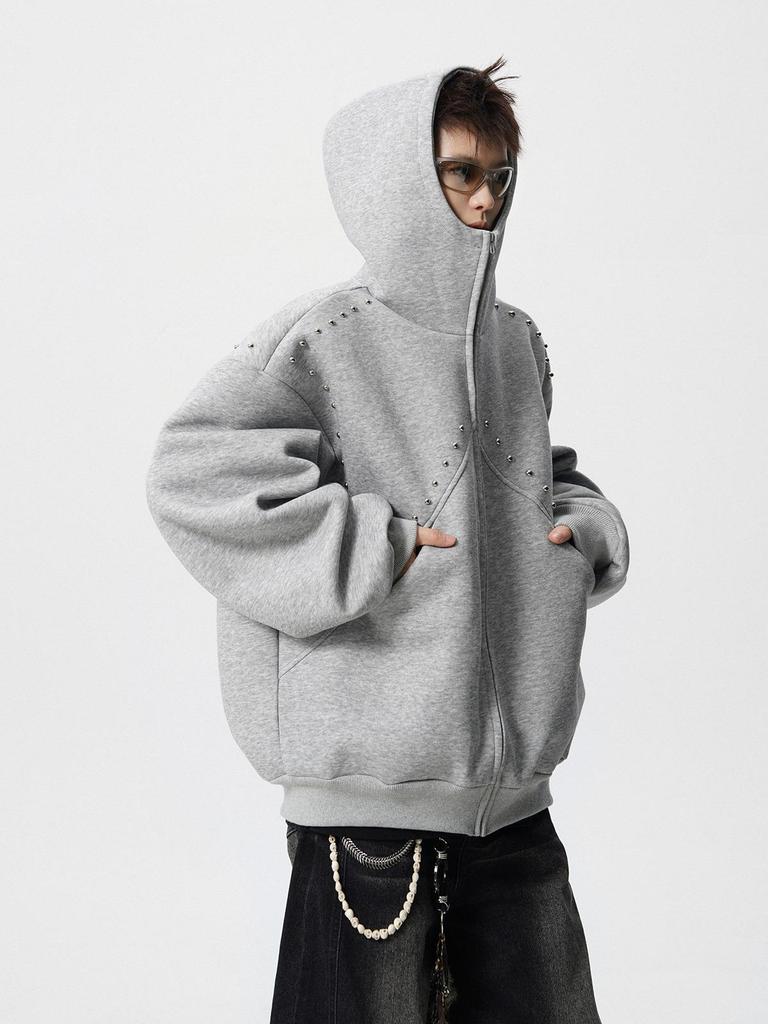 Unisex Pánský/Dámský Těžký Mikinový Svetr s Nýty - Podzim/Zima 2025 Trendy Volná Bunda