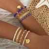 4 pièces/ensemble Bracelets Bohèmes Coquillage pour Femmes Style Ethnique Zircon Coloré Perles de Riz Chaîne Métallique Accessoires de Bijoux d'Été pour la Plage