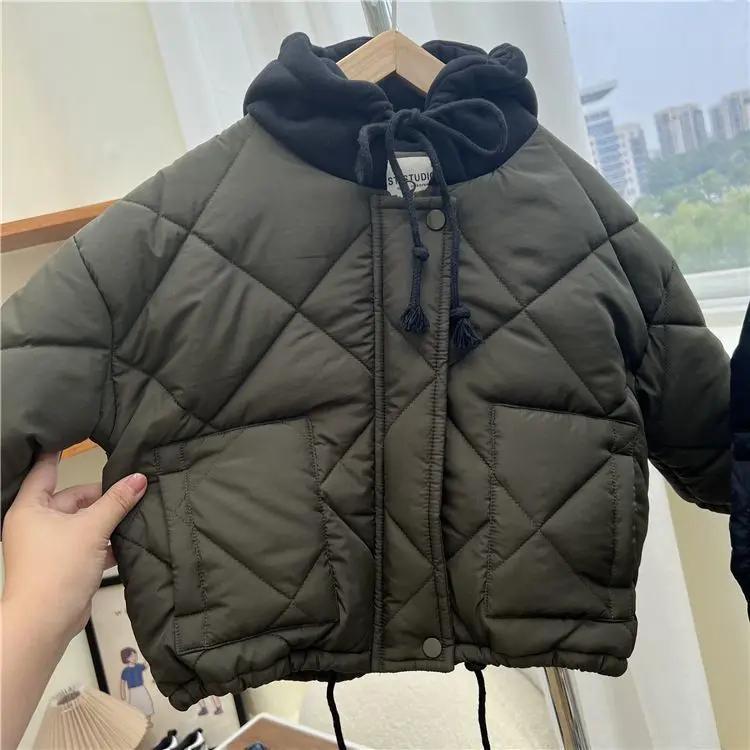 

Зимние детские пальто с капюшоном для мальчиков, теплая куртка с хлопковой подкладкой, пуховые парки для детей, повседневные удобные пальто, одежда 120cm зелёный