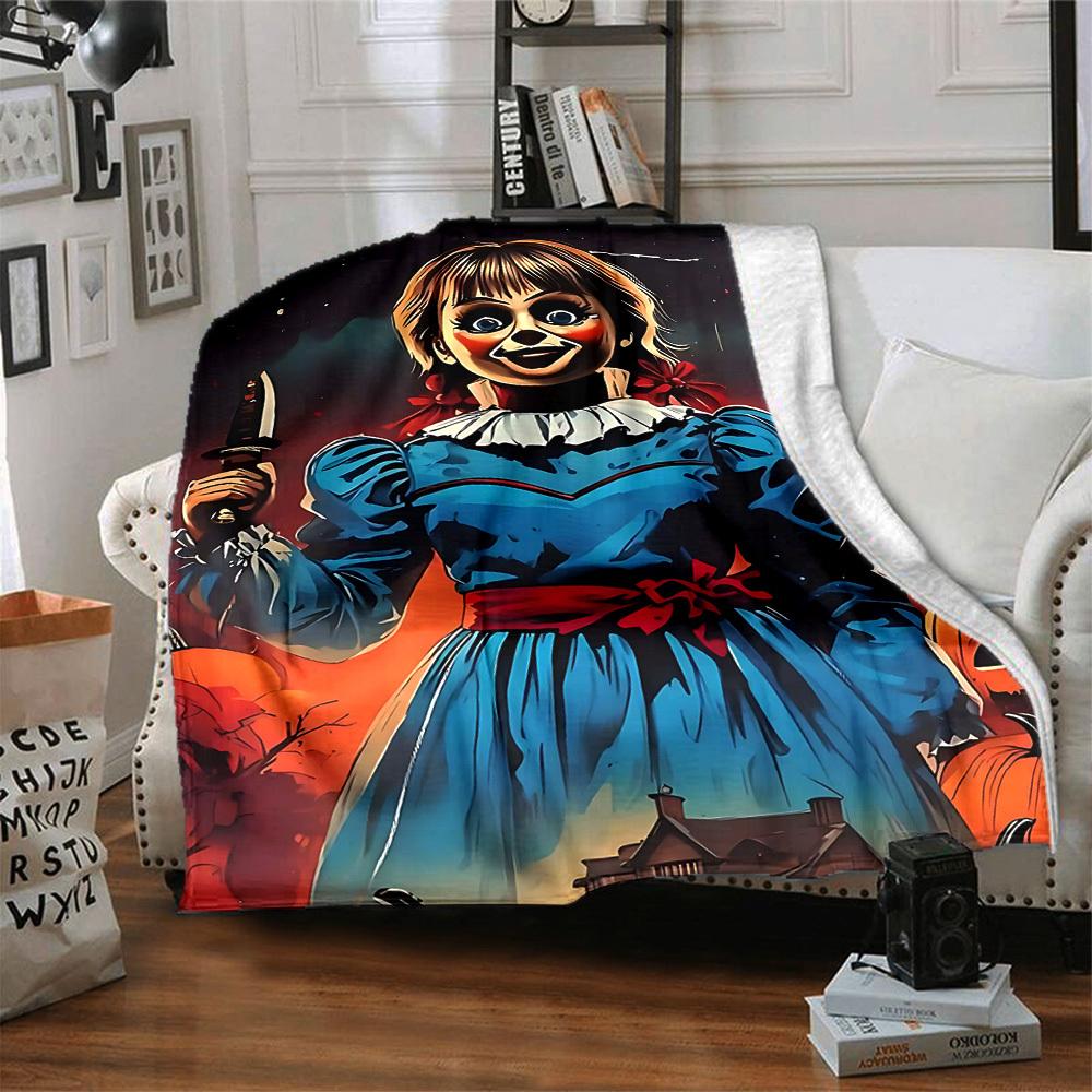1PC Annabelle Doll Blanket Soft Warm All Season Throw for Sofa, Bed, Car, Office Vibrant Colorful Design, Durable & Cozy Gift