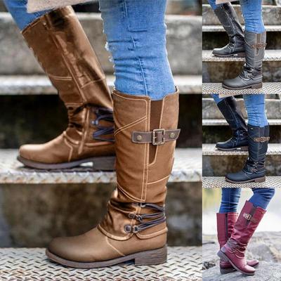 Women's Fashion Casual Shoes Leather High Boots Knight Boot Long Martin Boots Snow Boots Plus Size 35-43