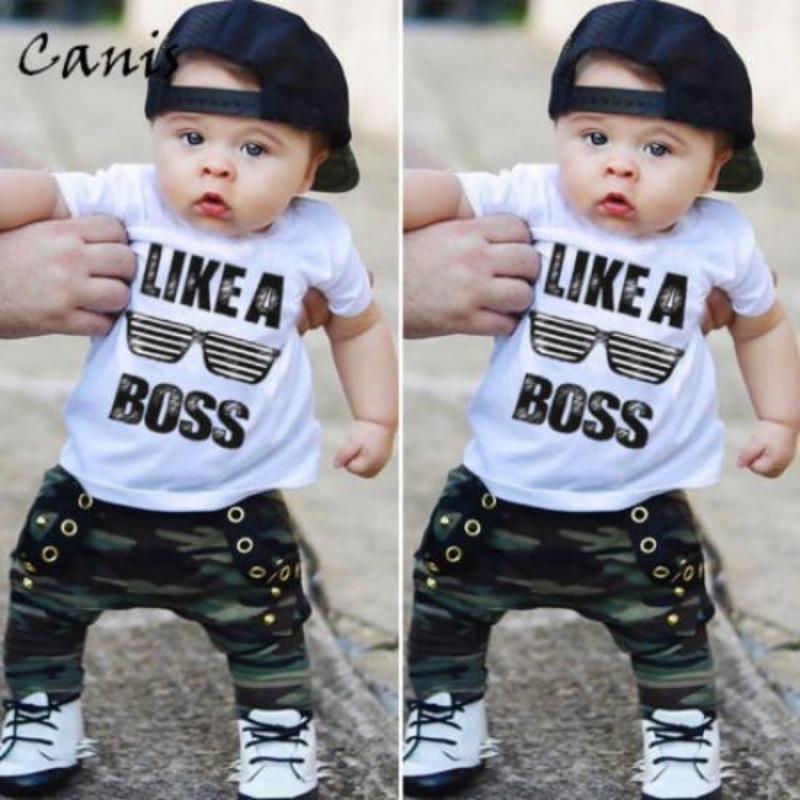 Toddler Baby Boys Hip Hop Tops T-shirt Camo Pants Outfits Set Clothes 0-3Yrs