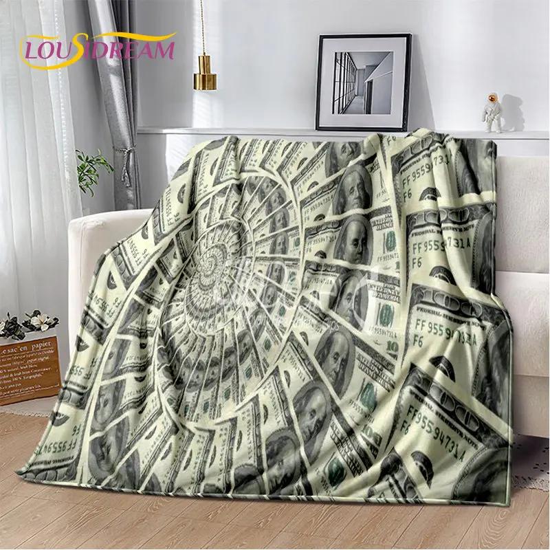 שמיכת פליז רכה קטיפתית עם דוגמת כסף דולר יורו תלת-ממדית, שמיכת פלנל, שמיכת משוך לסלון, לחדר שינה, למיטה, לספה, כיסוי פיקניק, לילדים