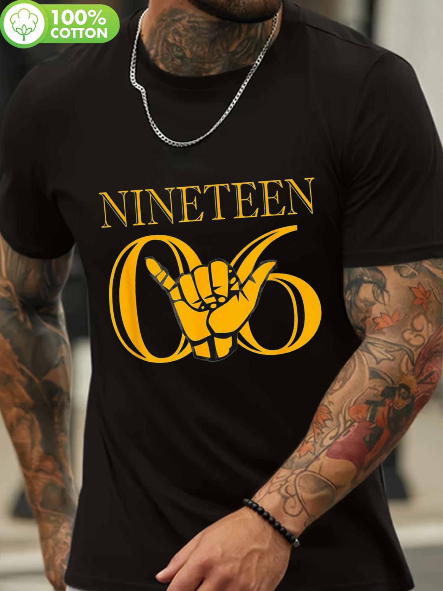 

Vintage-Inspired Cotton T-shirt with Unique Gesture Print - Nineteen Design XXXL