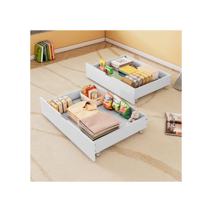 Tiroirs De Rangement - 93x67x20cm - MDF - Blanc - Avec Roulettes