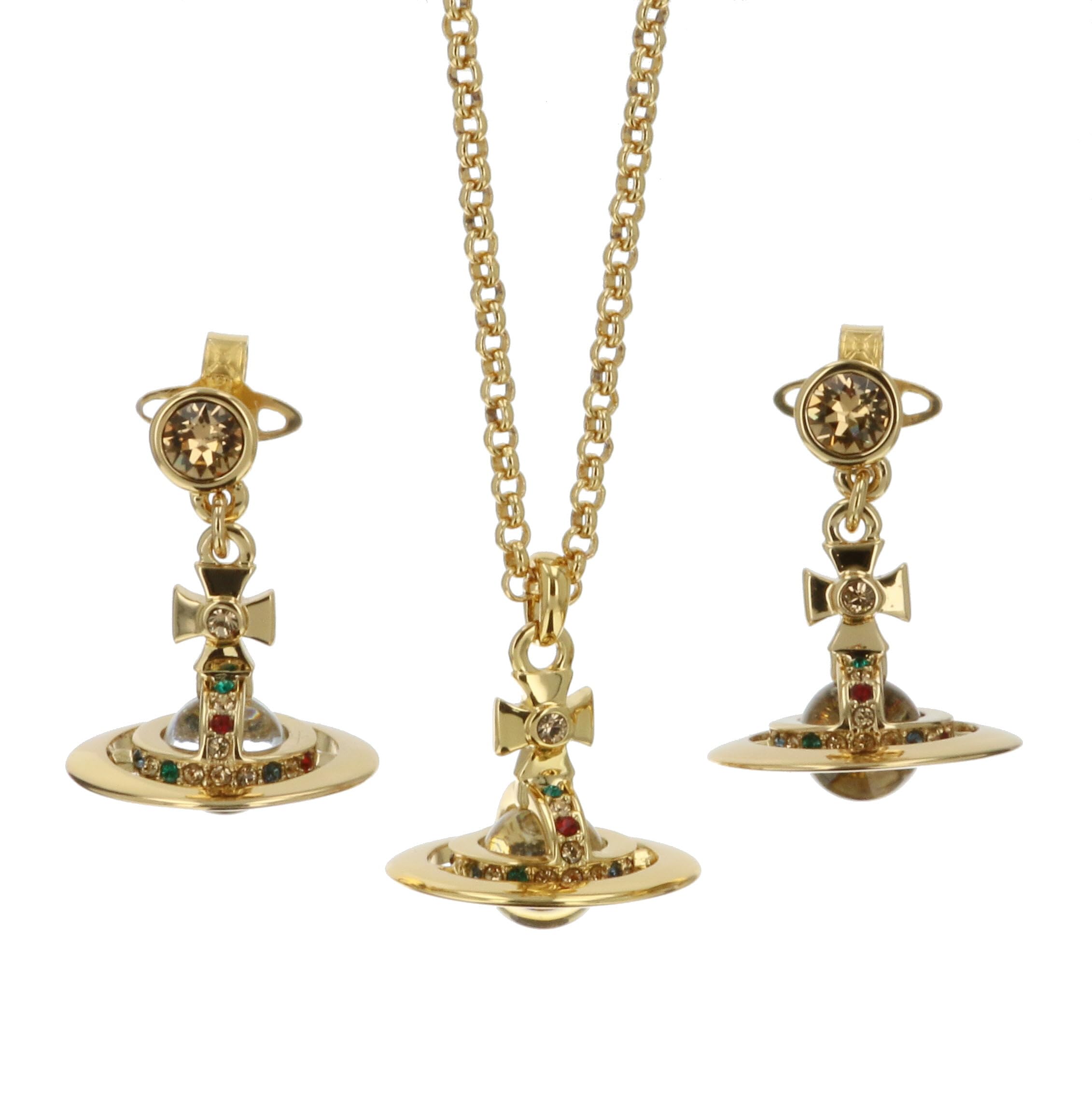 

Vivienne Westwood NEW PETITE Orb Necklace Earrings 63020098 R & Set, Brass, Women s, & 62020032, [Used]