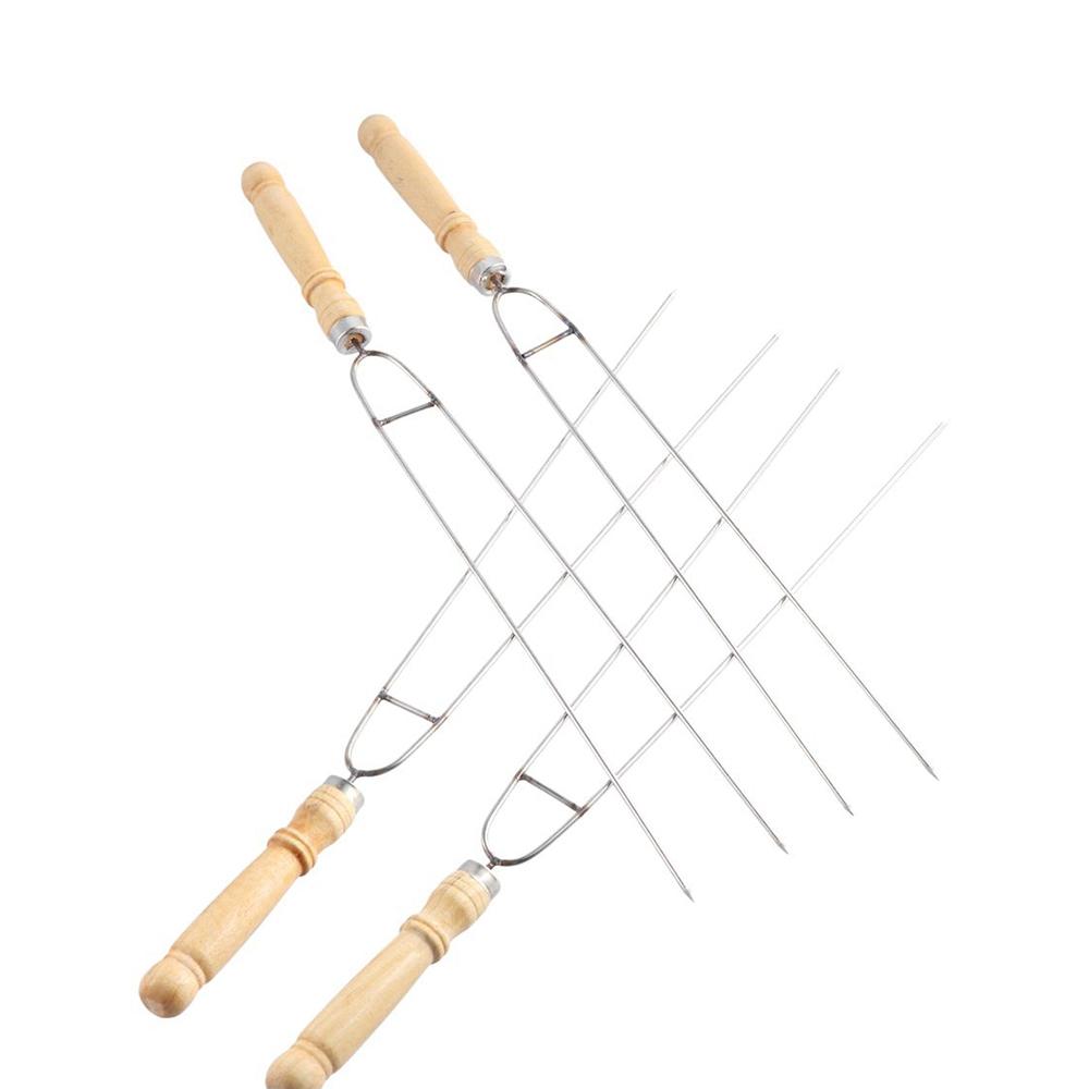 Handle Forks Stainless Steel Double Prong Grill BBQ Skewer Barbecue Skewer BBQ Stick Cooking Tool