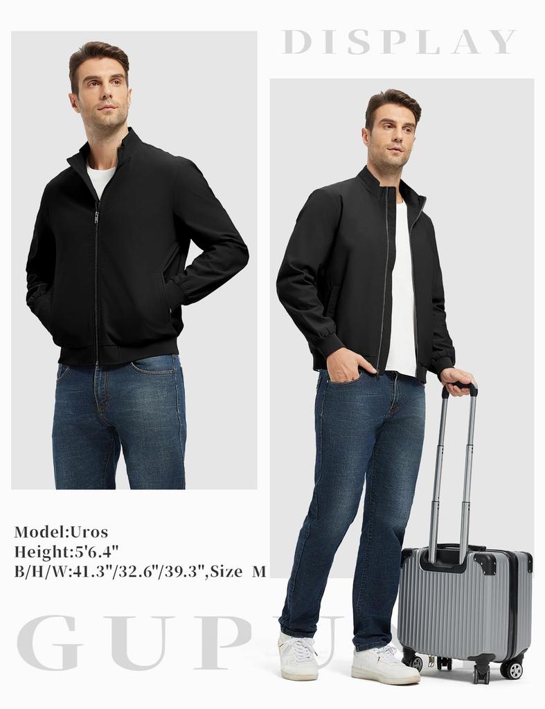 Gopuune Lightweight Golf Swing Lightweight Windproof Mountain Everyday Plus Size Men's Jacket, Blouson, Spring/Autumn Outerwear, Stand-Up Collar,