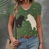 Women's T-shirt Casual Loose  Clothing Cat Pattern Top Summer New Fashion V-neck