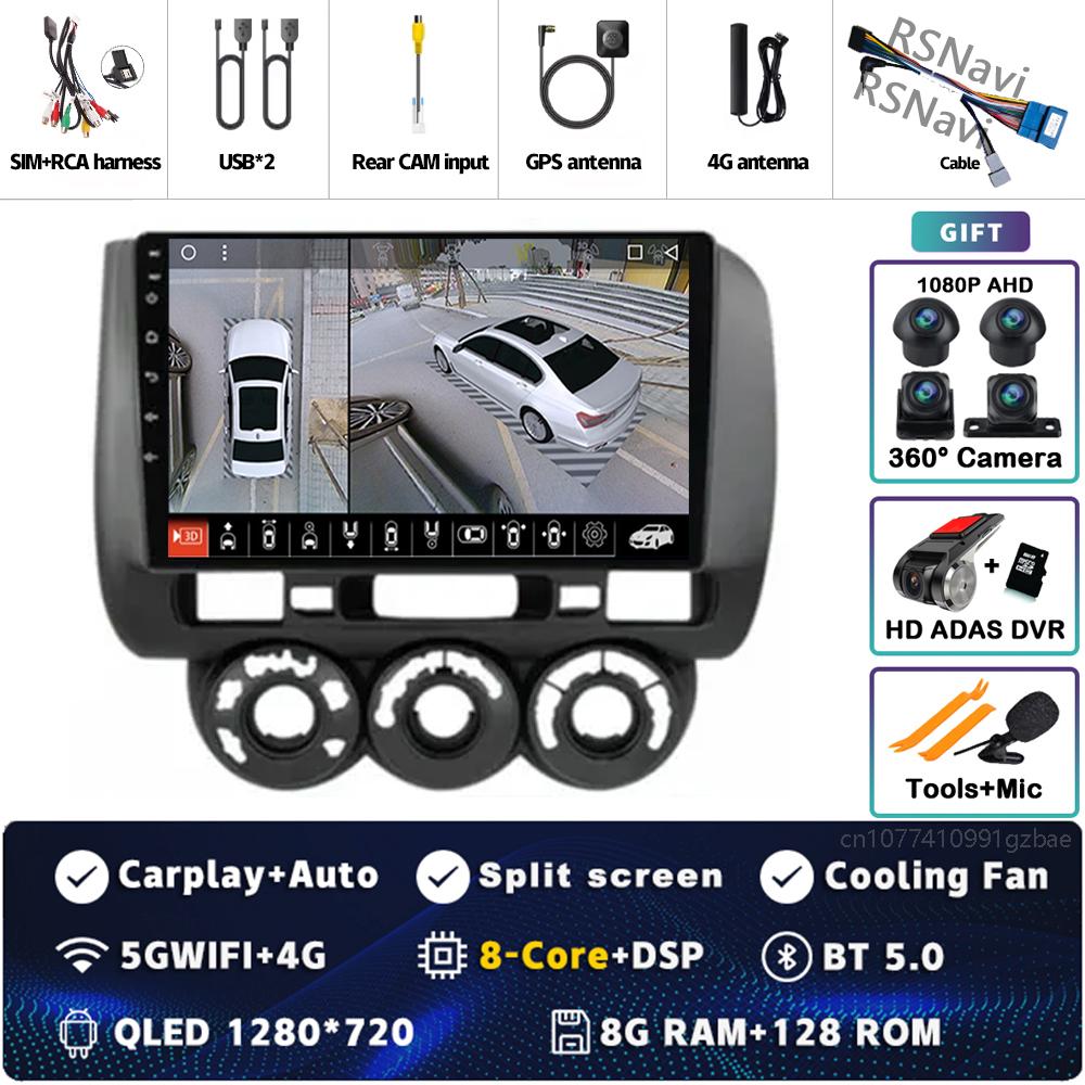 Android 14 Carplay Car Radio For Honda Fit Jazz City 2002 2003 2004 - 2007 Multimedia Video Player Navigation GPS Stereo 2Din BT