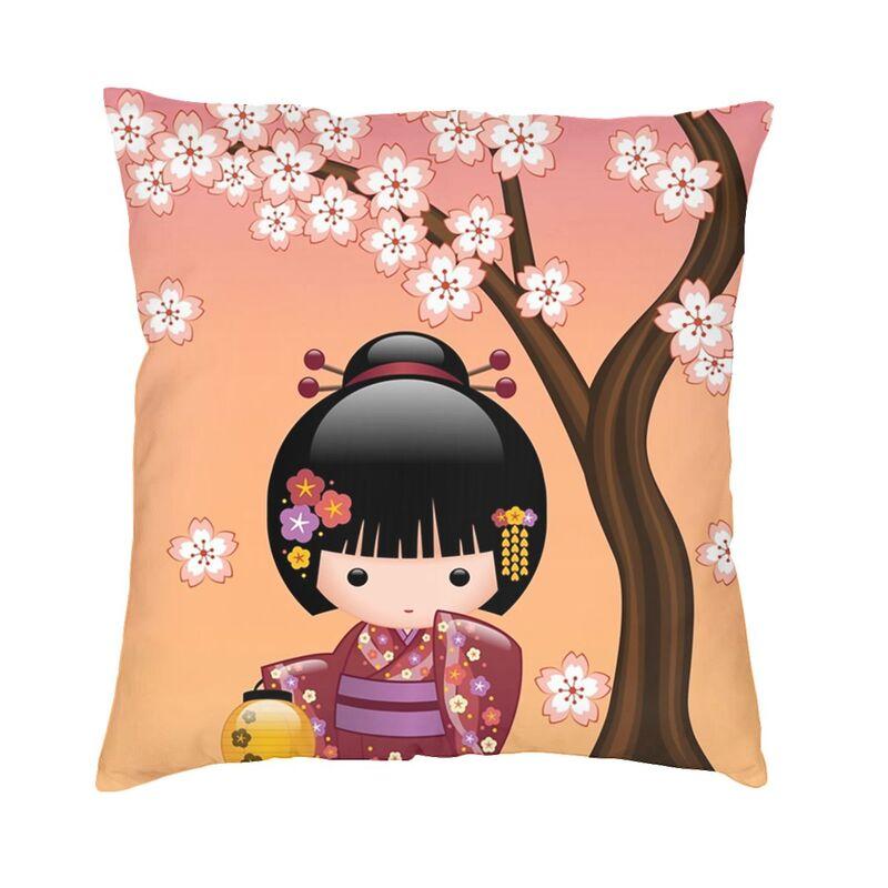 Подушка с чехлом на заказ, японская девочка, сакура, кокеши, для дивана, гостиной, квадратная декоративная наволочка 45x45 30x30cm 12x12in