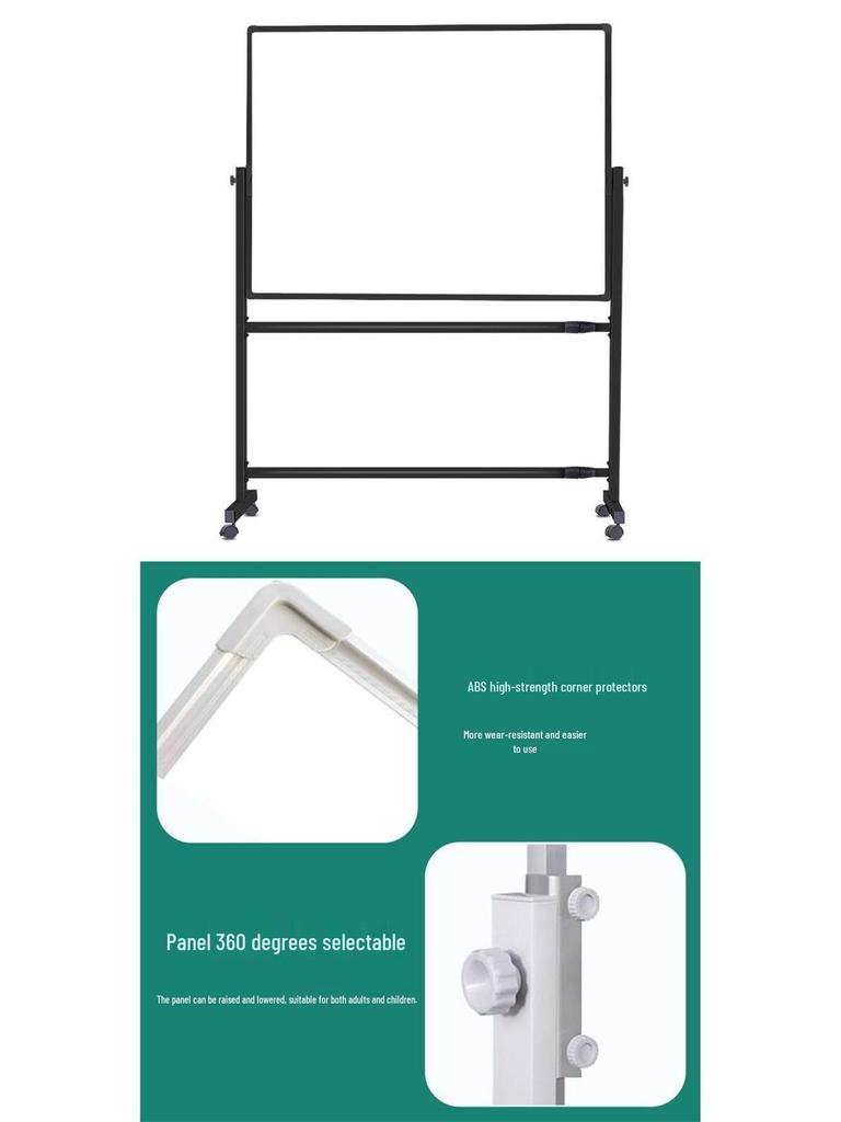 Dual-Sided Magnetic Whiteboard & Blackboard, Mobile Stand, Erasable, for Home, Office, or Classroom.