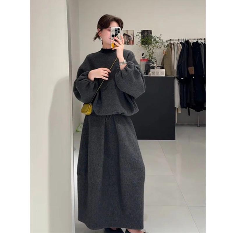 

European and American Loose Fit Slimming Long Sleeve Top & High Waist Skirt Set for Spring & Autumn XL [115-125 jin]