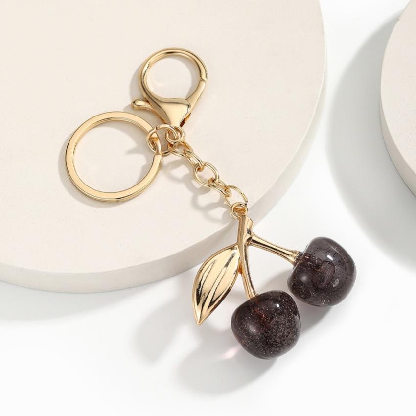 Cute Bling Bling Resin Cherry Pendant Keychains for Women Girls Lovely Cartoon Fruit Keyring Backpack Bag Car Keys Holder Gifts