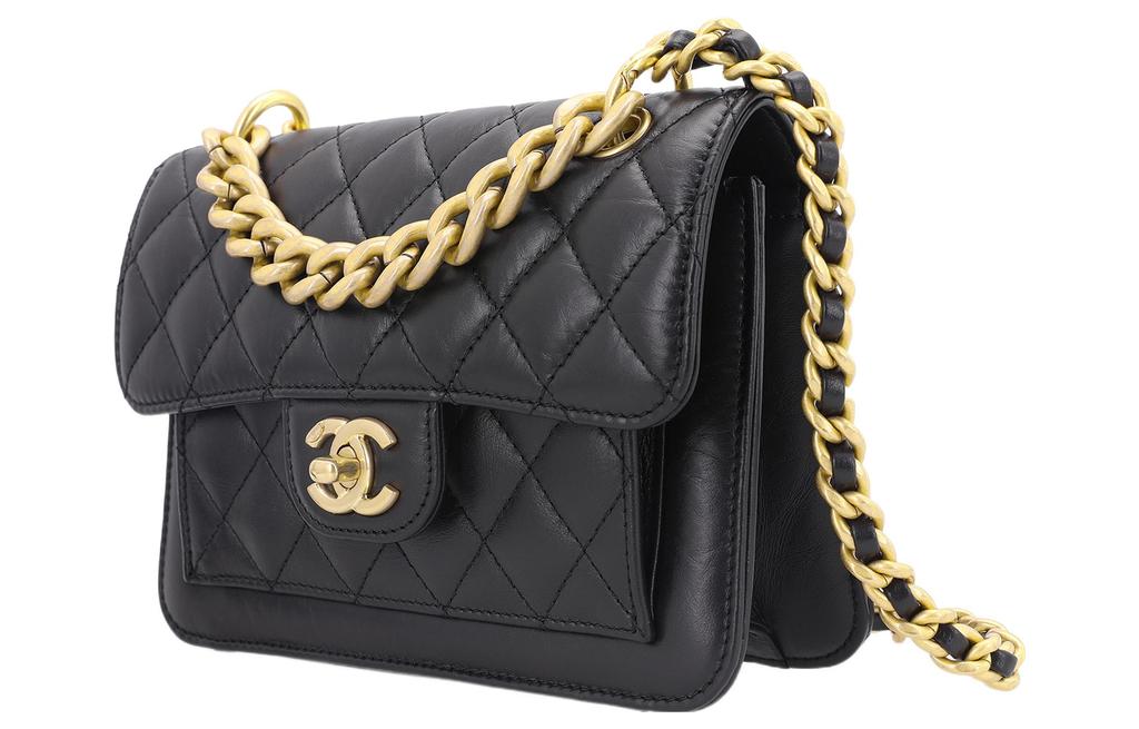 Chanel 23s Fibbia Dorata Borsa Tofu Pelle di Mucca Borsa a Tracolla Flip Borsa a Spalla Singola Borsa a Tracolla Regolare Donna Nera