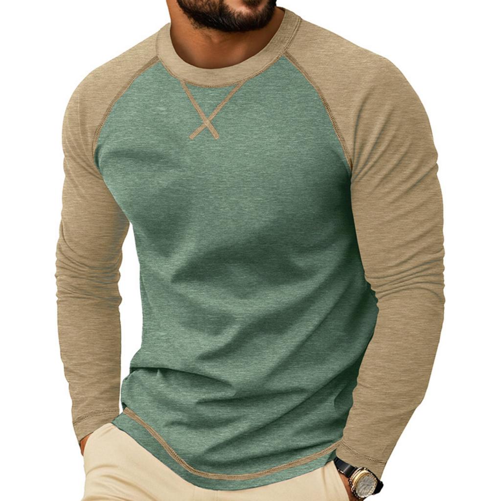 Herren Langarm Rundhals Freizeit T-Shirt Raglanärmel Kontrastnähte Leicht Atmungsaktiv Oberteil für den Alltag