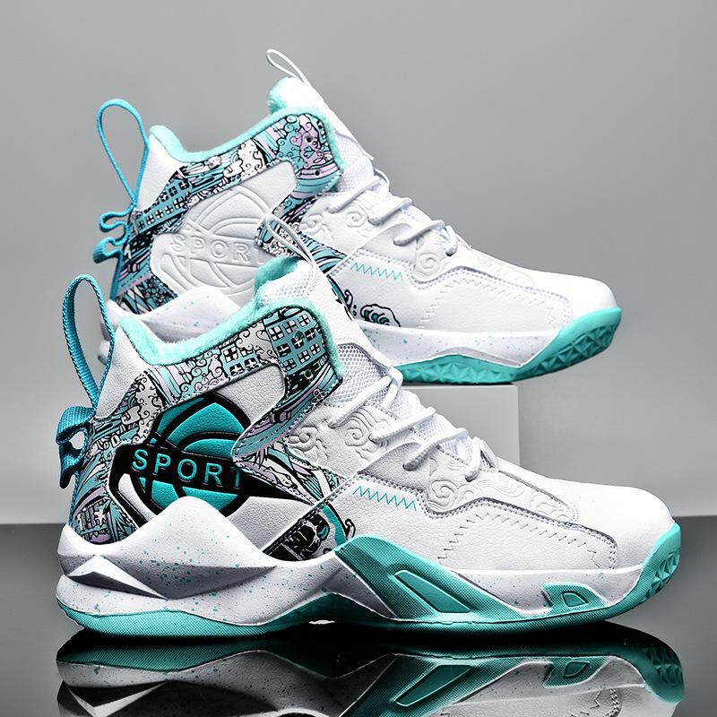 Winter New Basketball Shoes Men's Velvet and Cotton Warm Sports Running Shoes Young and Middle School Students Practical Sneakers