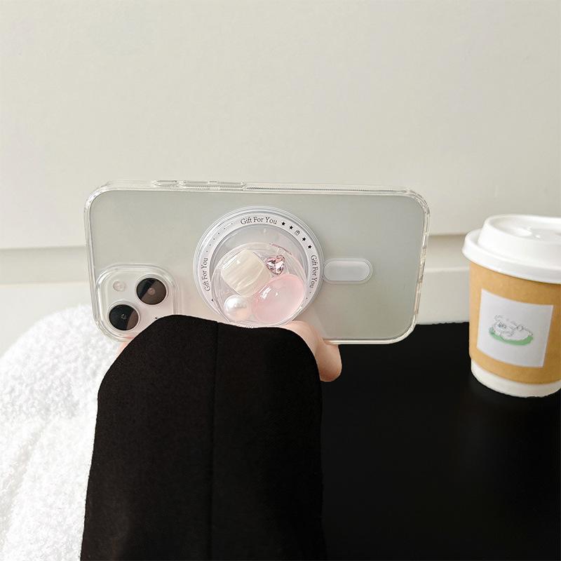 Rhinestone Pearl Gemstone Mobile Phone Airbag Holder Transparent Magnetic Suction Magsafe Retractable Niche Portable Removable