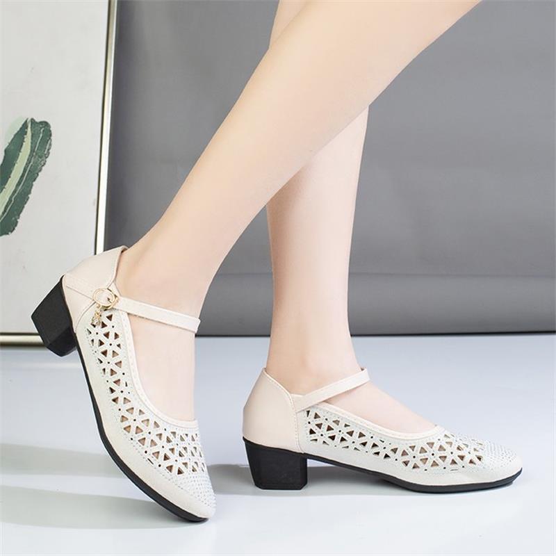 Sandals new soft-soled high-heeled sandals mesh sandals non-slip hole shoes hollow breathable single shoes