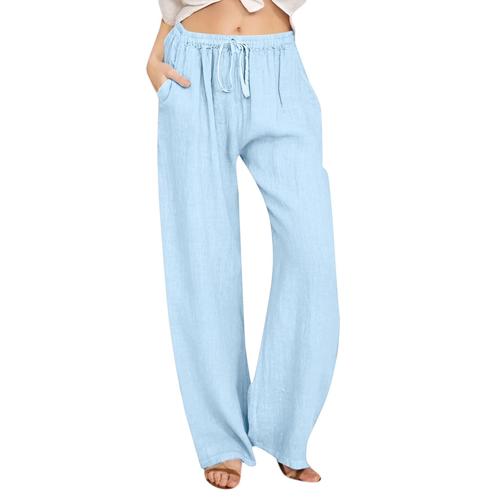 

Женские модные свободные повседневные однотонные брюки с высокой посадкой и широкими штанинами, повседневные брюки с карманами L