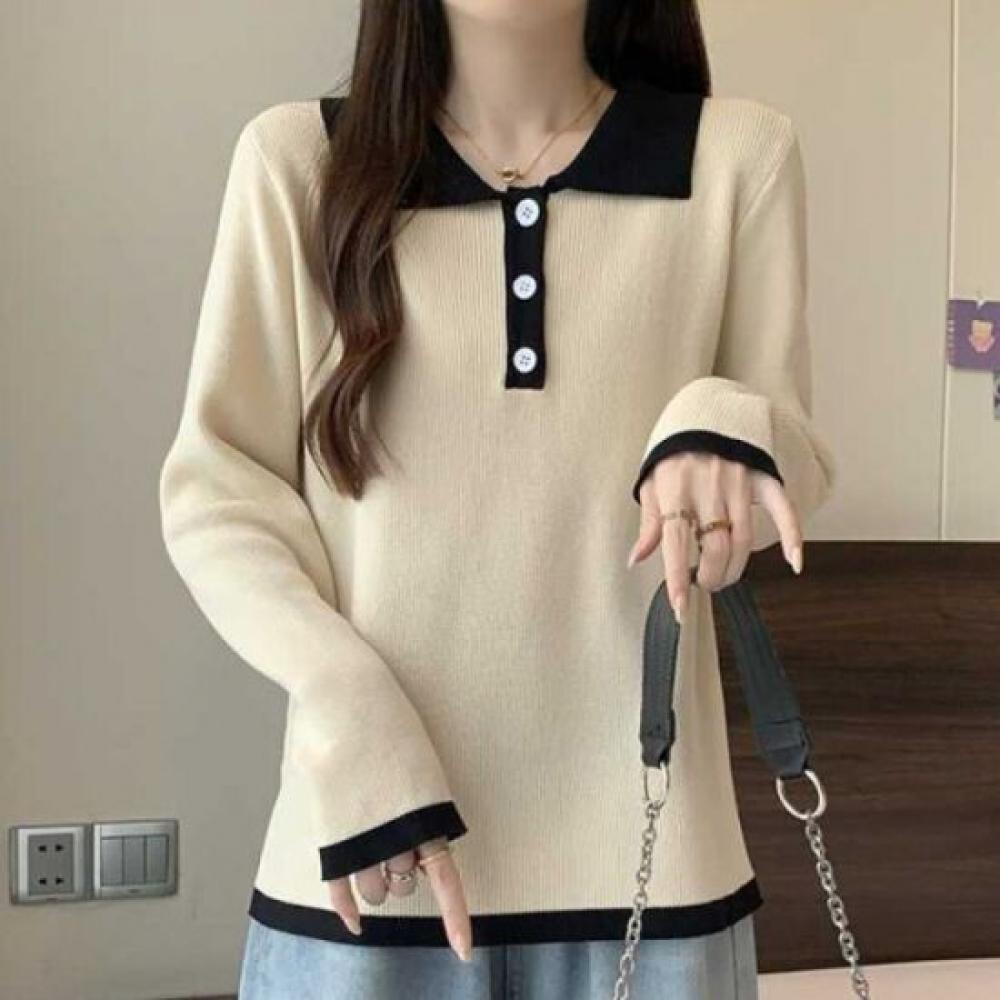 Navava Casual Long Sleeve Collar Knit Tee Nk2423