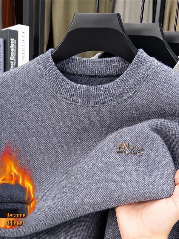 Men's Winter Thickened Mink Wool & Velvet Knit Sweater - Warm, Casual Fashion Pullover for Middle-Aged Men