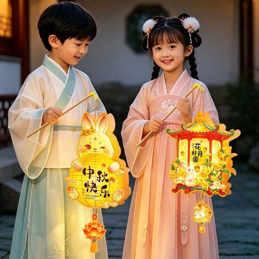 Handmade Mid Autumn Lantern Glowing Rabbit Flower Lantern Bunny Lantern Cultural Gift