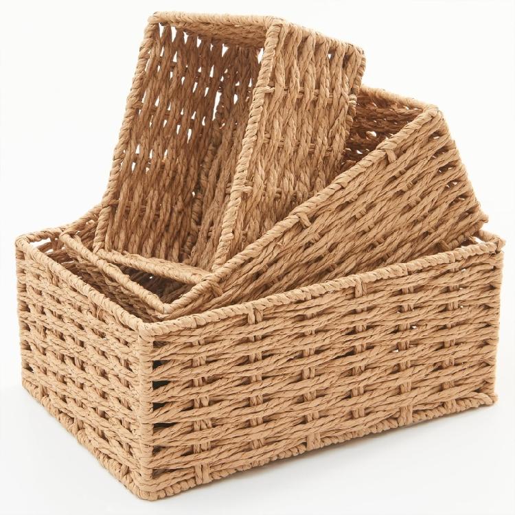Pack of 3 Small Natural Grass Hand Crafted Storage Baskets for Organization Decorative Addition for Any Room