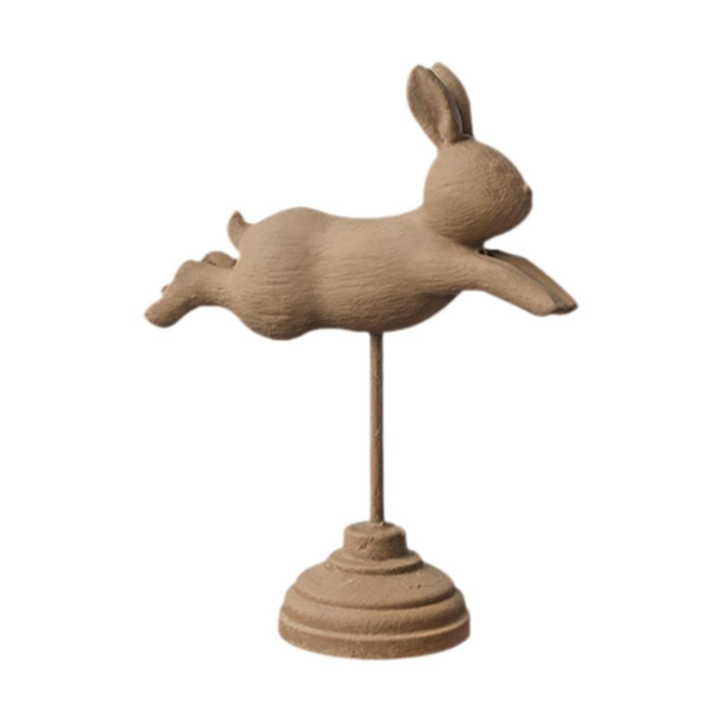 Wooden Rabbit Ornament Bunny Figurine Wood Craft Animal Decor Decorative Statue for Home Cabinet Living Room Office Home Decor