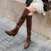 Autumn and winter women's leather boots solid color leather large size women's boots middle heel square heel new rubber soft-soled cowhide knee boots