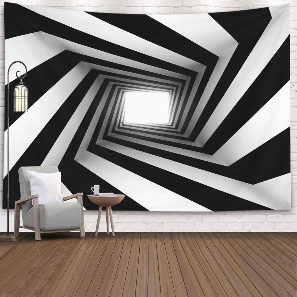 Hypnotic Spiral Tapestry  Black  White Optical Illusion Design  Unique Wall Art for Bedroom  Modern Decor Lover Gift