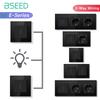 BSEED Switch Light Switch With LED 2 Way Black Glass Frame Wall Power Sockets USB-C Phone Charge E-Series EU Standard