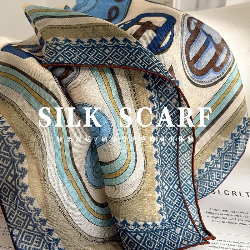 "Italian old money style" silica silk scarf women's spring and summer mulberry silk scarf fashion decorative scarf
