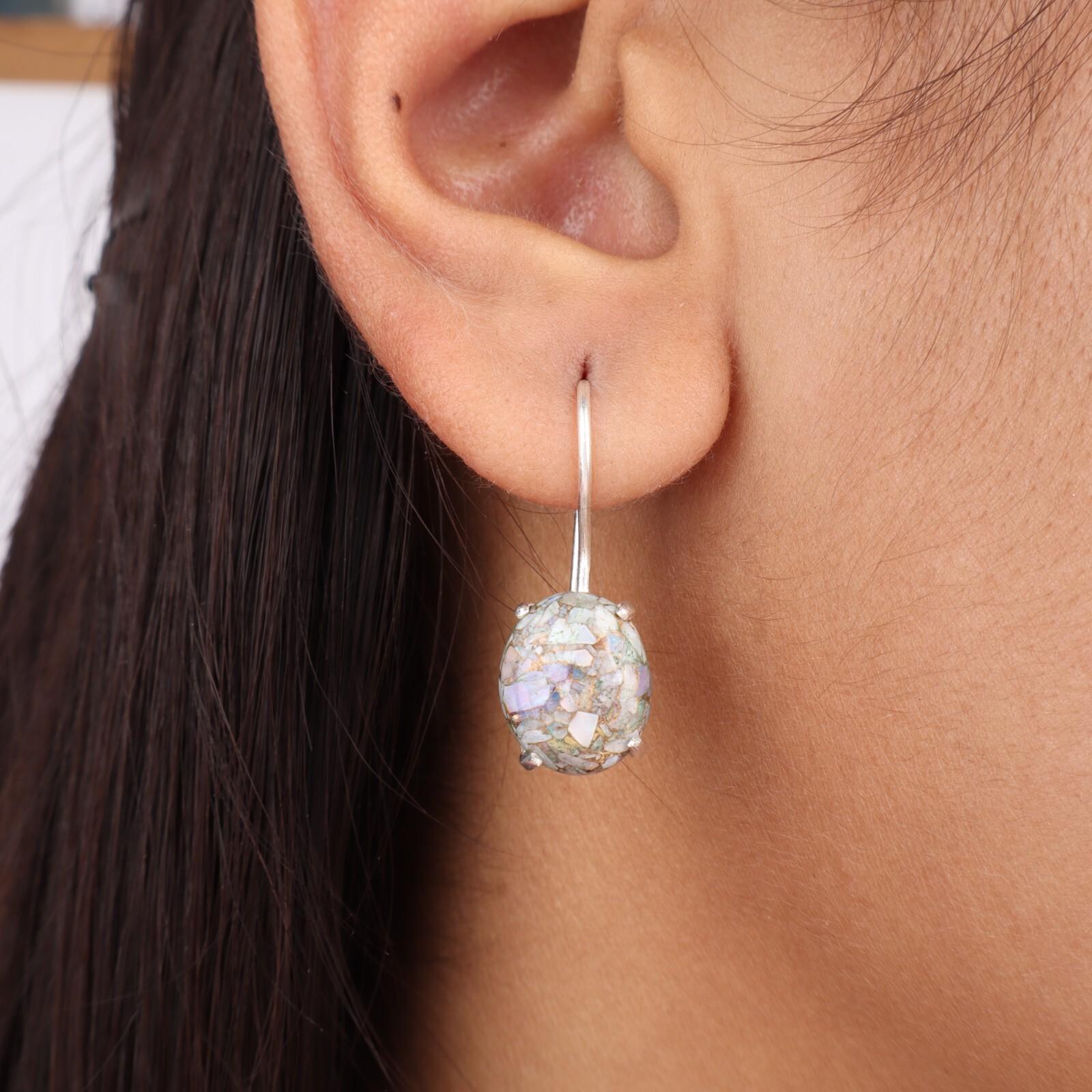 

Ethiopian Copper Turquise Gemstone 925 Sterling Silver Jewelry Earrings 1.05 EE-173-38