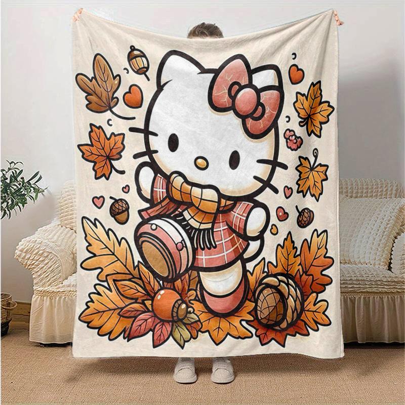 

1pc Hello Kitty s Cozy Autumn Adventure Blanket, Soft and Warm Home Decorative Throw Blanket for All Seasons, Living Room, Travel, Camping, Car Blanke 130x150cm